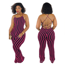 Factory Direct Sale Sexy Leopard Print Backless Tie - up Jumpsuit